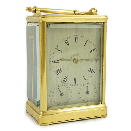 217 - Scherer à Paris. A French hour repeating carriage clock, c.1840's, the silvered dial with subsidiary... 