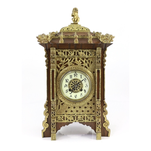 219 - A late 19th century French ormolu mounted mahogany and shibayama style mantel clock, in the Japanese... 