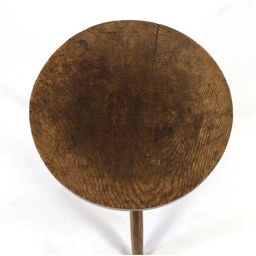 236 - A 19th century circular ash cricket table, with single block circular top on splayed octagonal legs,... 