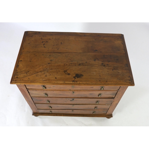 237 - A William and Mary yew and fruitwood chest, c.1690, with five long drawers, on later bun feet, width... 