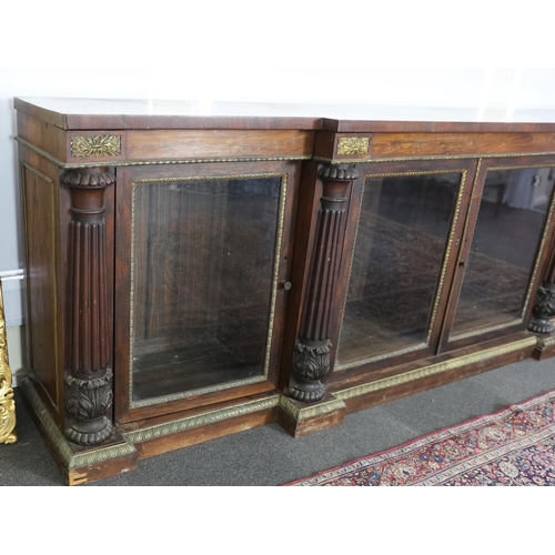 243 - A George IV ormolu mounted rosewood breakfront dwarf bookcase, with rectangular foliate paterae to t... 