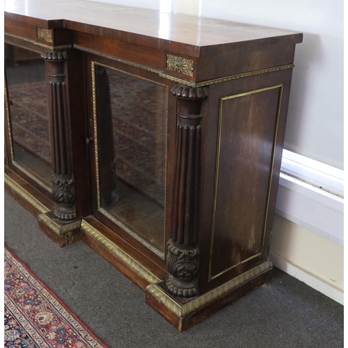 243 - A George IV ormolu mounted rosewood breakfront dwarf bookcase, with rectangular foliate paterae to t... 