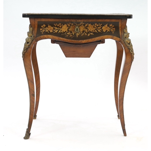 248 - A 19th century French rosewood and marquetry poudreuse, the ormolu mounted serpentine rectangular to... 