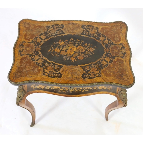 248 - A 19th century French rosewood and marquetry poudreuse, the ormolu mounted serpentine rectangular to... 