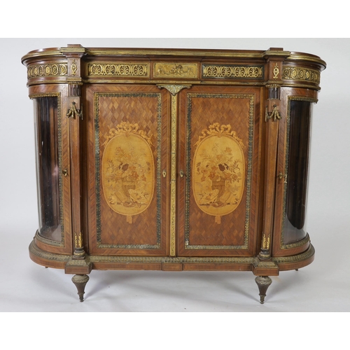 252 - A late 19th century French Louis XVI style inlaid mahogany and ormolu mounted credenza, of breakfron... 