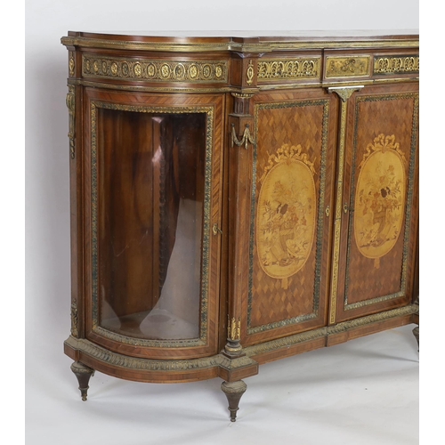 252 - A late 19th century French Louis XVI style inlaid mahogany and ormolu mounted credenza, of breakfron... 