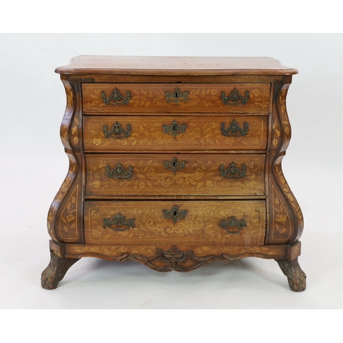 253 - An early 19th century Dutch walnut and marquetry bombé front commode, with serpentine top and four l... 