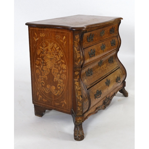 253 - An early 19th century Dutch walnut and marquetry bombé front commode, with serpentine top and four l... 