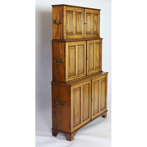 254 - An unusual mid 19th century satinwood campaign bookcase, of stepped three tiered form, each tier wit... 