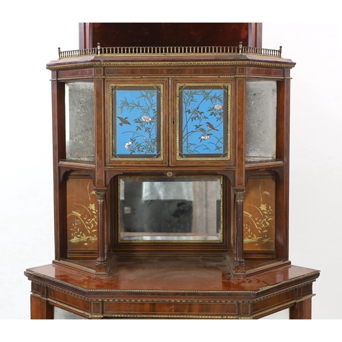 257 - An unusual Anglo-Japanese inlaid mahogany standing corner cabinet, by Holland & Sons, c.1880, of ste... 