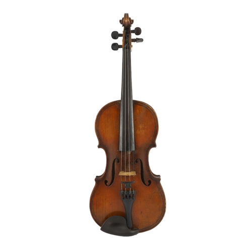 26 - An 18th century violin, labelled New Back by James Carroll, Maker, Manchester 1899, with slight cu... 