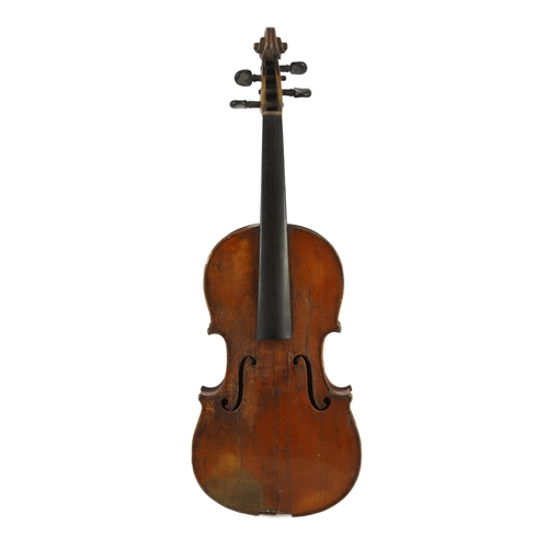 27 - A 19th century French single back violin, the single piece back, sides and back with medium curl and... 