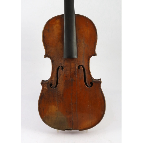 27 - A 19th century French single back violin, the single piece back, sides and back with medium curl and... 