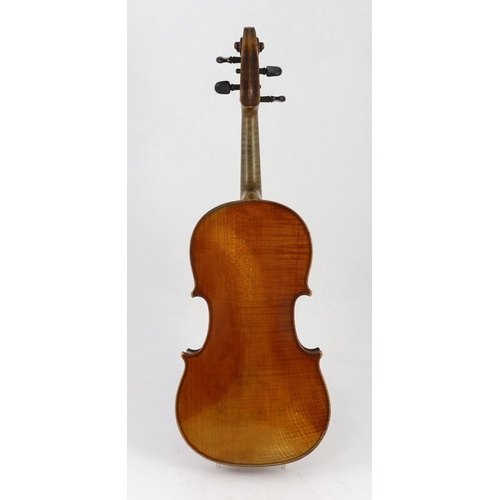 27 - A 19th century French single back violin, the single piece back, sides and back with medium curl and... 