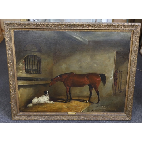 282 - Circle of John Ferneley Snr (17621860) A bay horse and a dog in a stableoil on board70 x 90cm... 