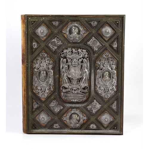 3 - A Victorian silver, parcel gilt and ebony mounted velvet illuminated album, presented to the Right H... 