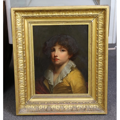 317 - 19th century Continental School Portrait of a youth wearing a yellow jacketoil on wooden panel39 x 3... 