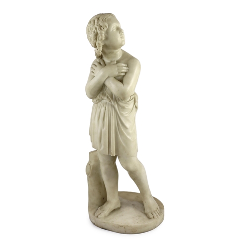 33 - Manner of Luigi Bienaimé (Italian, 1795-1878). An Italian carved white marble figure of a youth wear... 