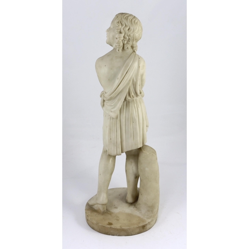 33 - Manner of Luigi Bienaimé (Italian, 1795-1878). An Italian carved white marble figure of a youth wear... 