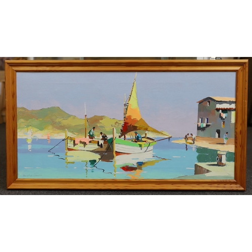 355 - § § Cecil Rochfort D'Oyly John (English, 1906-1993) 'Fishing boats on a Mediterranean coast'oil on c... 