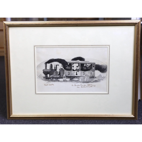 362 - § § Frederick Rowland Emett (English, 1906-1990) 'The Pen-Y-Bun & Llanfernuffin train'pen and ink wi... 