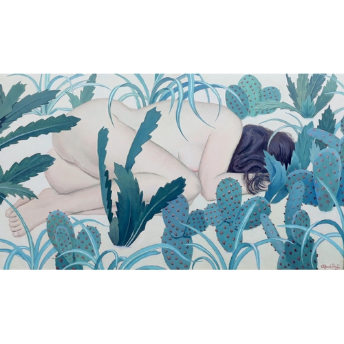 368 - § § Clifford Hall RBA ROI,  (British, 1904-1973) Nude sleeping amongst cactiacrylic on boardsigned a... 