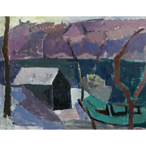 381 - § § Earl Haig O.B.E., A.R.S.A (Scottish, 1918-2009) House and trees in a landscapeoil on canvassigne... 