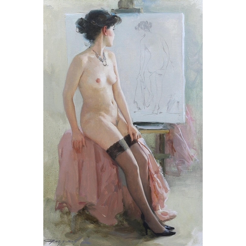 383 - Konstantin Razumov (Russian, b.1974) 'The Painter's Model'oil on canvassigned33 x 23cm... 