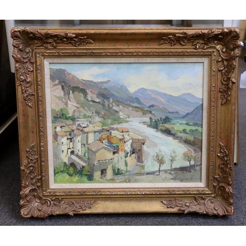 389 - § § George Charles Robin (French, 1903-2003) 'Entrevaux Balmes Alpes Aout 1954'oil on canvassigned32... 