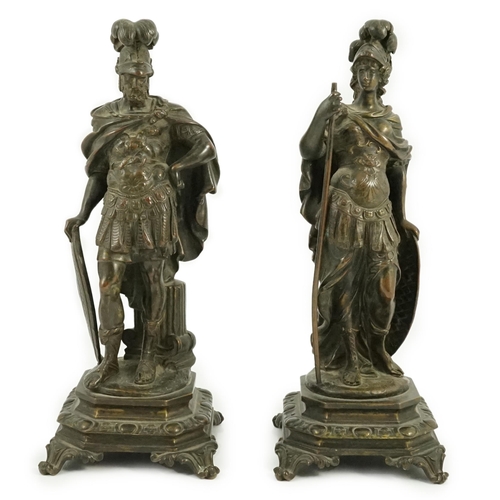 45 - After Auguste Moreau (French, 1834-1917). A pair of 19th century bronze figures representing  Pallas... 