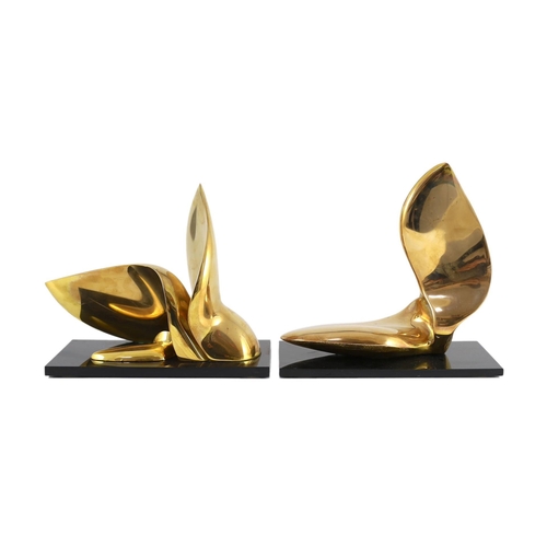 48 - Jack Zajac (American, b.1929). A pair of bronze abstract sculptures, on ebonised plinths, one signed... 