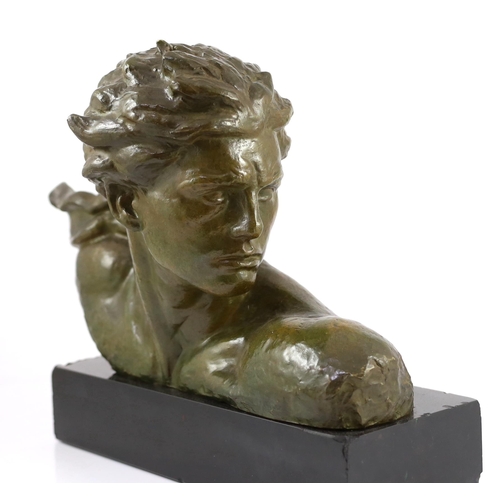 52 - Alexandre Kelety (French/Hungarian, 1874-1940). A bronze 'Buste de Jean Mermoz à l'écharpe', with fo... 