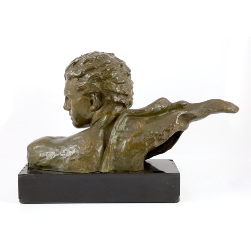 52 - Alexandre Kelety (French/Hungarian, 1874-1940). A bronze 'Buste de Jean Mermoz à l'écharpe', with fo... 