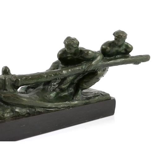 55 - Alexandre Kelety (French/Hungarian, 1874-1940). A French Art Deco bronze group of two tillermen, on ... 