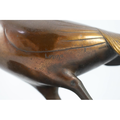 63 - Lorino. An Art Deco bronze model of a golden pheasant, standing upon a black marble plinth, signed i... 