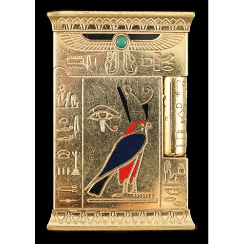 639 - An S.J. Dupont gold plated, cabochon malachite and polychrome enamel set limited edition Pharaoh cig... 