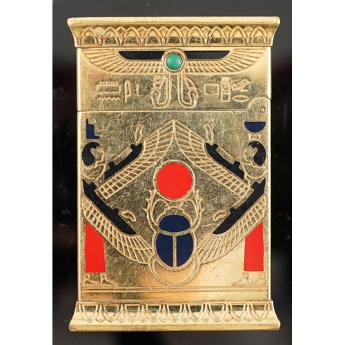 639 - An S.J. Dupont gold plated, cabochon malachite and polychrome enamel set limited edition Pharaoh cig... 