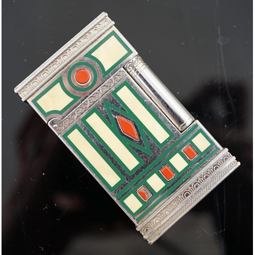 641 - An S.J Dupont palladium plated and three colour enamel limited edition Medici cigarette lighter, wit... 