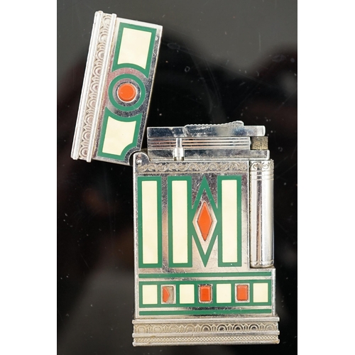 641 - An S.J Dupont palladium plated and three colour enamel limited edition Medici cigarette lighter, wit... 