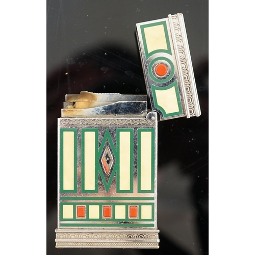 641 - An S.J Dupont palladium plated and three colour enamel limited edition Medici cigarette lighter, wit... 