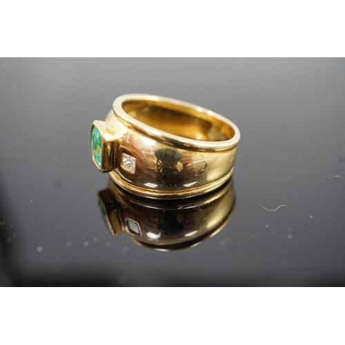 645 - A modern Theo Fennel style 18ct gold, single stone collet set emerald and two stone gypsy set prince... 