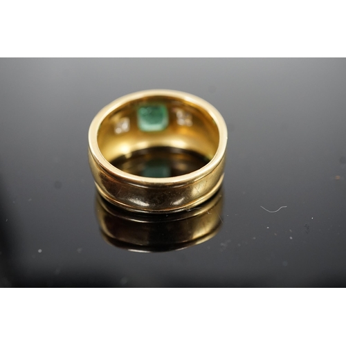 645 - A modern Theo Fennel style 18ct gold, single stone collet set emerald and two stone gypsy set prince... 