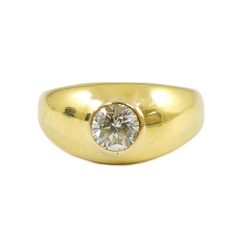 664 - A modern 18ct gold and gypsy set solitaire diamond ring, the stone weighing 0.94ct with an approxima... 