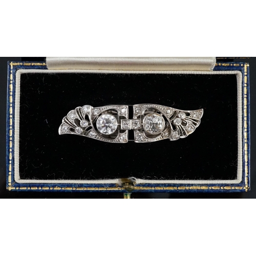 666 - A good Art Deco platinum and diamond cluster set double clip brooch, which can be worn as a single b... 