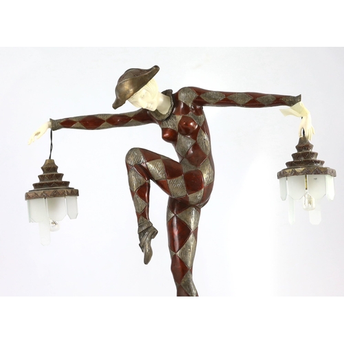 67 - After Marcel Andre Bouraine (French, 1886 -1948).  A French Art Deco bronze and ivory figural lamp, ... 