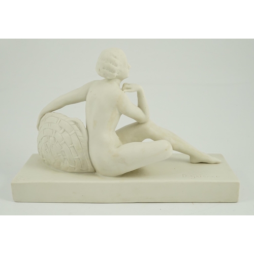 70 - Henri Désiré Grisard (1872 - active until 1940). A signed bisque model of a seated nude by flowers, ... 