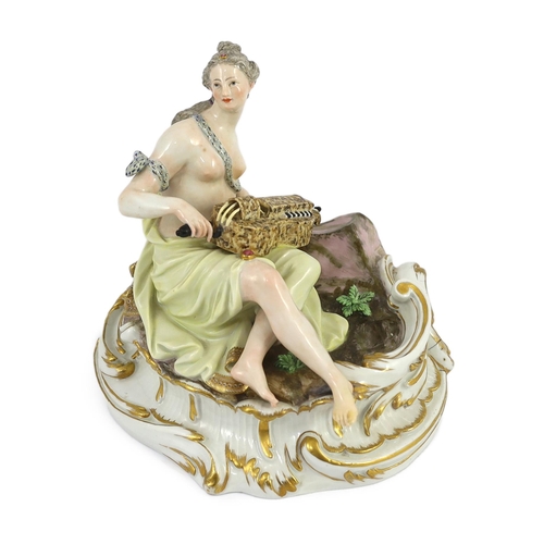 77 - A Meissen figure of Erato playing a hurdy-gurdy, Marcolini period, late 18th/early 19th century, rec... 