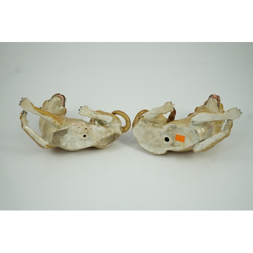 81 - A pair of Meissen figures of a recumbent lion and lioness, 19th century, after the models by J.J. Ka... 