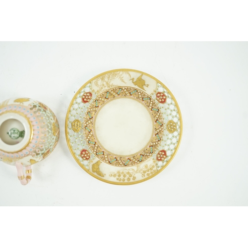 91 - A Royal Worcester reticulated miniature cabinet cup and saucer, late 19th century, each piece decora... 