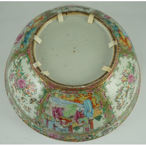 122 - A large Chinese Canton (Guangzhou) decorated famille rose bowl, c.1830-50, typically painted to pane... 